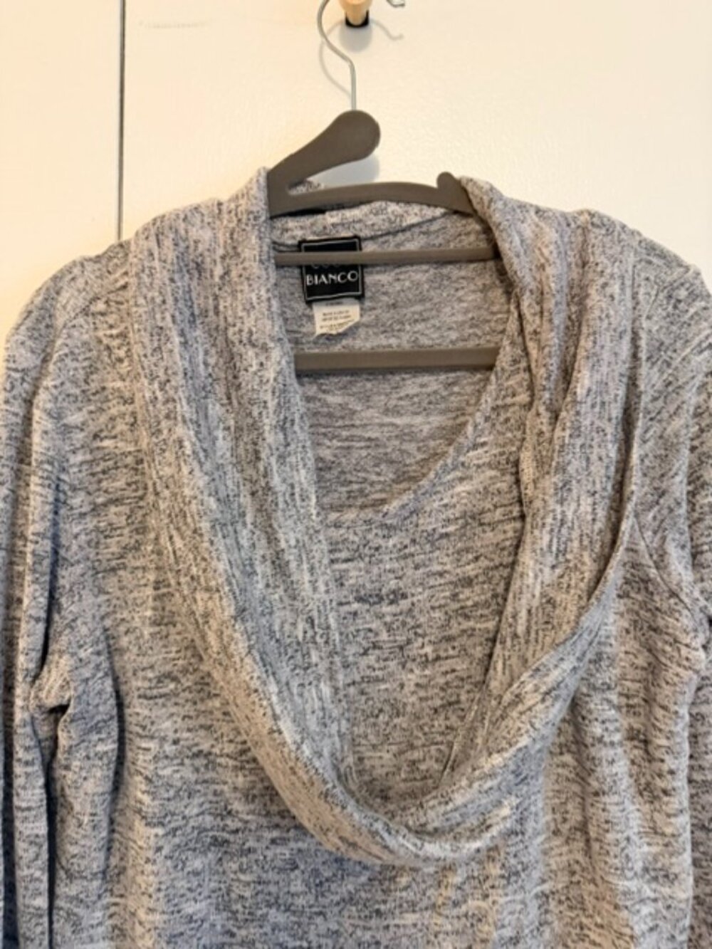 Bianco Gray Marled Cowl Neck Asymmetrical Tunic Top | Size Small | Soft Knit